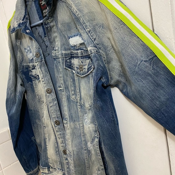 Jordan Craig Legacy Edition Men Large Distressed Jean Jacket Neon Sleeves - Picture 4 of 9